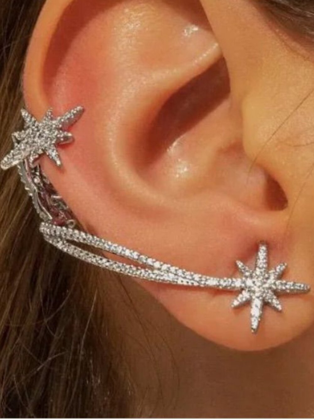 NWOT. APM Monaco Cubic Zirconia Asymmetric Double Météorites Ear Climber